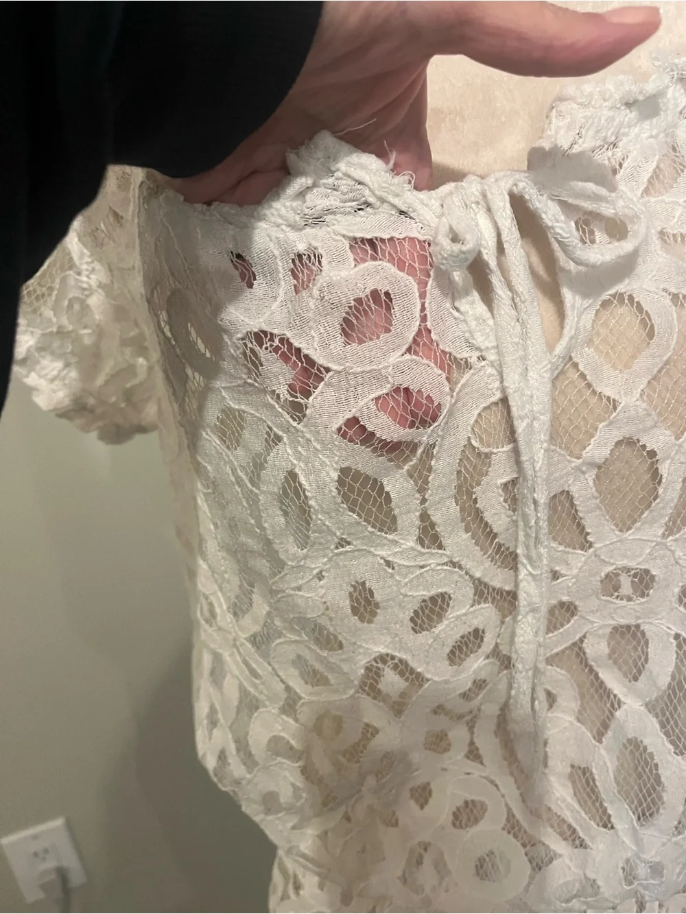 INC International Concepts White Lace Short Sleeve Peplum Blouse with Tie - Picture 5 of 9